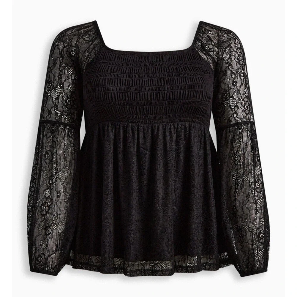 NWT Torrid Babydoll Stretch Lace Smocked Bodice Square Neck Top Sweetheart 5 5X - Picture 11 of 12